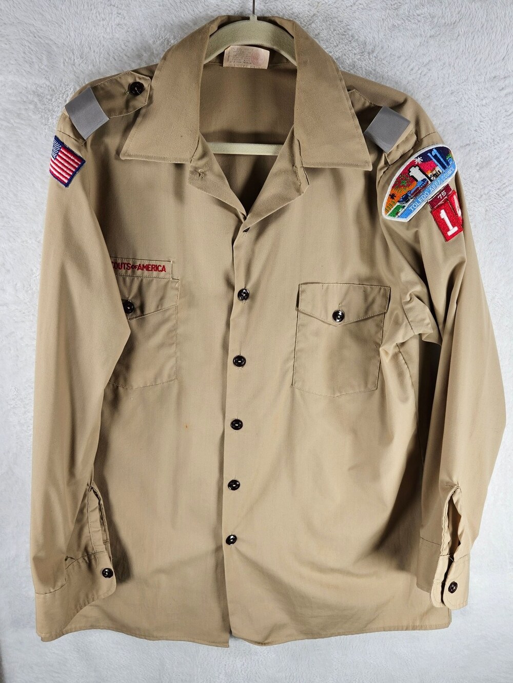 Vintage 80s Boy Scouts America Uniform Shirt Tan Toledo Area Council Size Large